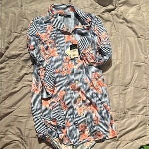Lauren Ralph Lauren Blue and Pink Striped Floral nightshirt